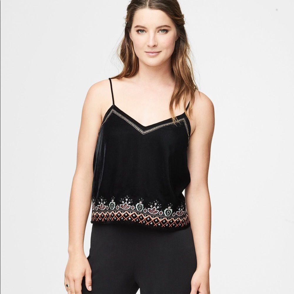 Boho Velvet beaded embroidered black top